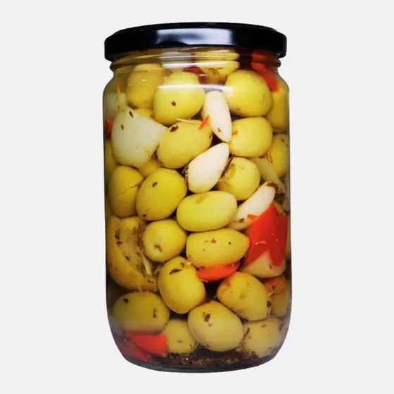 Olives vertes à l’ail et aux poivrons - Bocal 37 cl