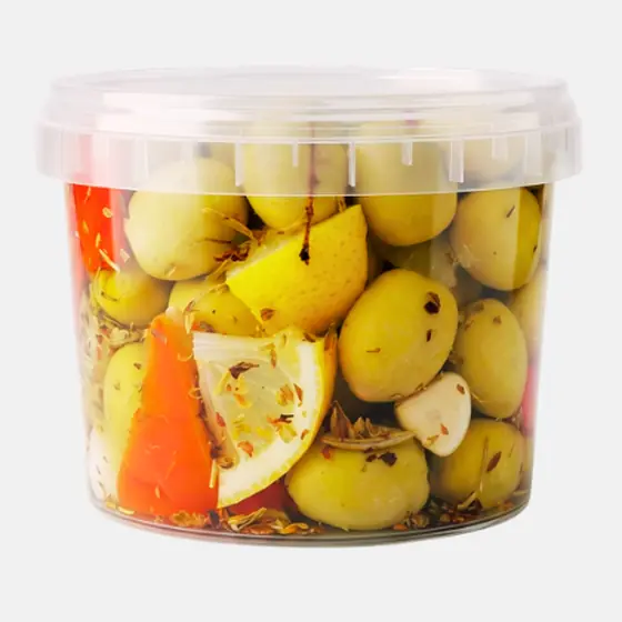 Olives vertes à l’orange, citron et ail - Pot 550 g