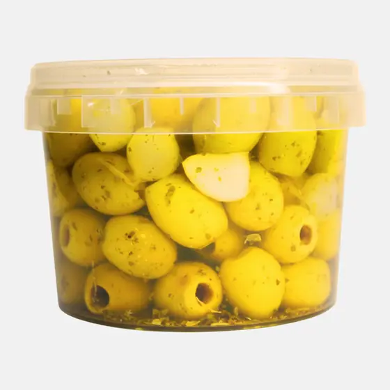 Olives vertes dénoyautées à l’ail - Pot 550 g