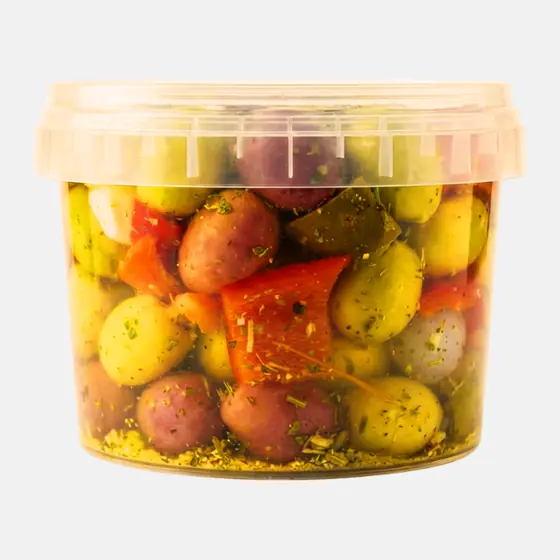 Mélange d’olives aux poivrons rouges - Pot 550 g