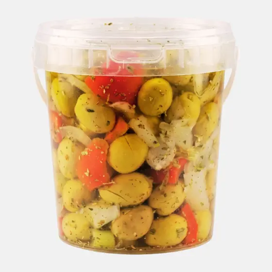 Olives vertes aux herbes et poivrons - Pot 900 g