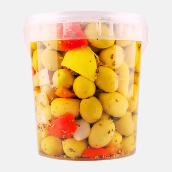 Olives vertes au citron et poivrons - Pot 900 g