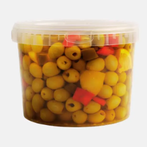 Olives vertes aux poivrons et carottes - Seau 2,35 kg