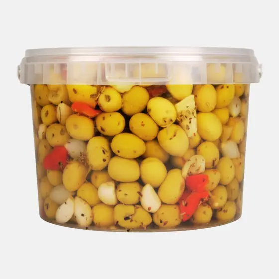 Olives vertes aux poivrons et à l’ail - Seau 2,5 kg