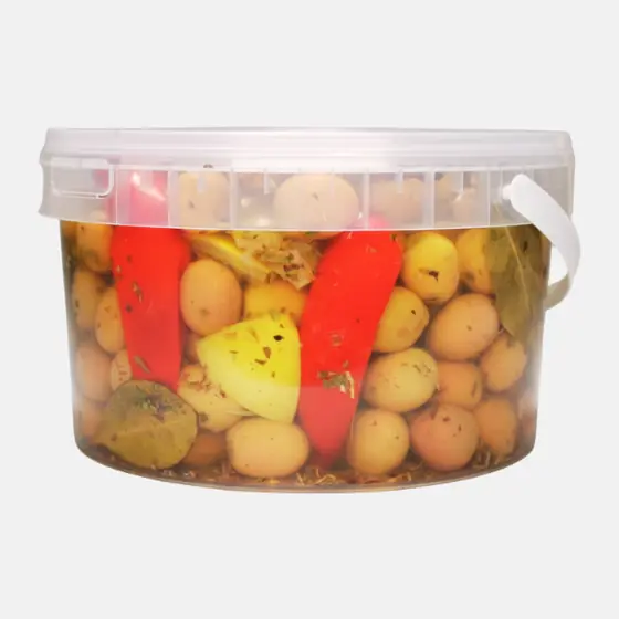 Olives vertes aux piments rouges - Seau 2,5 kg